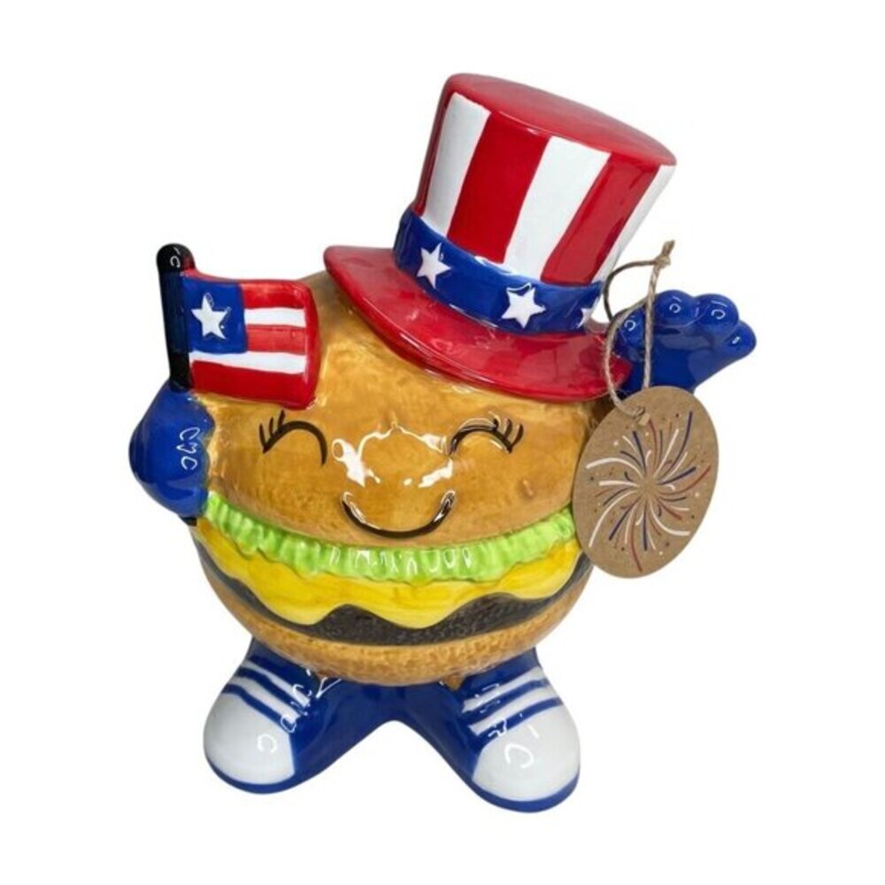 Uncle Sam Cheeseburger Ceramic Figurine, 4th of July BBQ Patriotic Decor